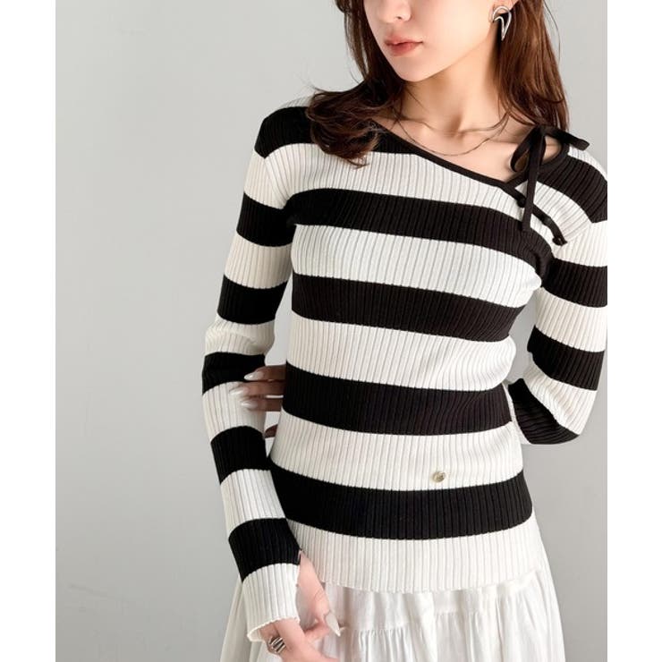 【mily bilet】春夏の新定番！くるみボタンアシンメトリーネックボーダーリ… | Classical Elf  | 詳細画像18 