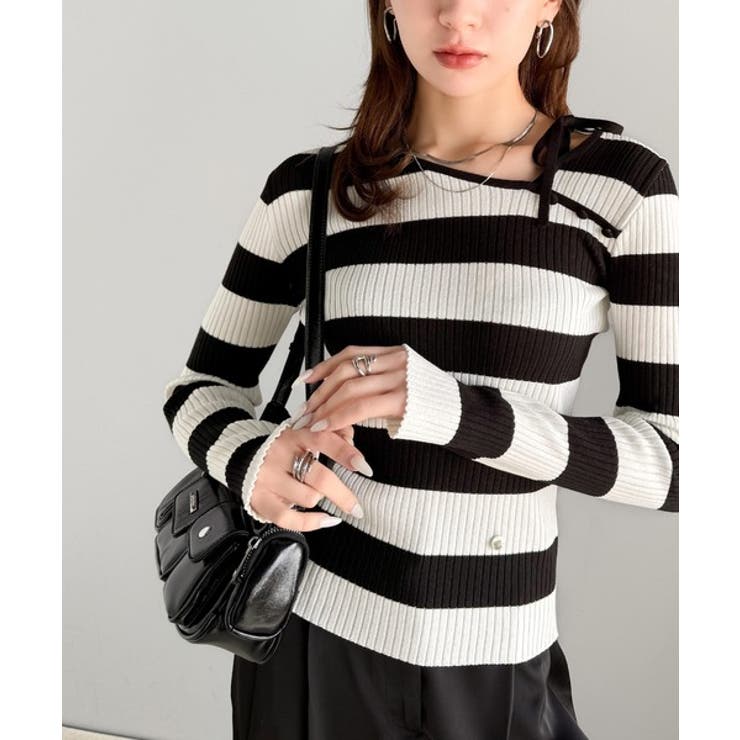 【mily bilet】春夏の新定番！くるみボタンアシンメトリーネックボーダーリ… | Classical Elf  | 詳細画像20 