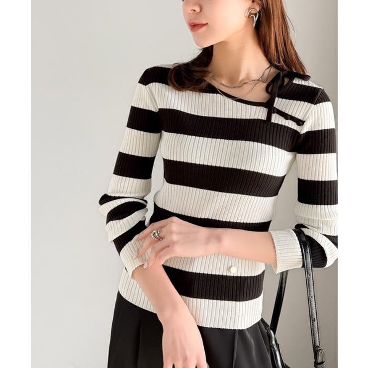 【mily bilet】春夏の新定番！くるみボタンアシンメトリーネックボーダーリ… | Classical Elf  | 詳細画像21 