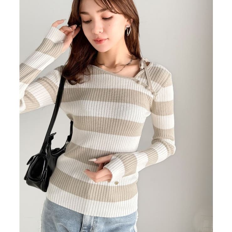 【mily bilet】春夏の新定番！くるみボタンアシンメトリーネックボーダーリ… | Classical Elf  | 詳細画像24 