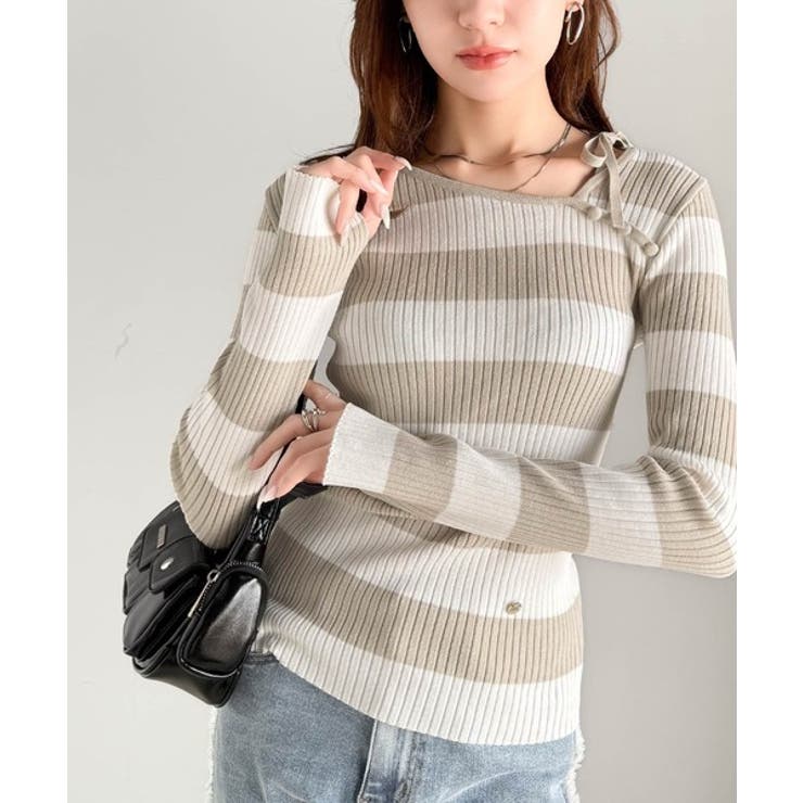 【mily bilet】春夏の新定番！くるみボタンアシンメトリーネックボーダーリ… | Classical Elf  | 詳細画像25 