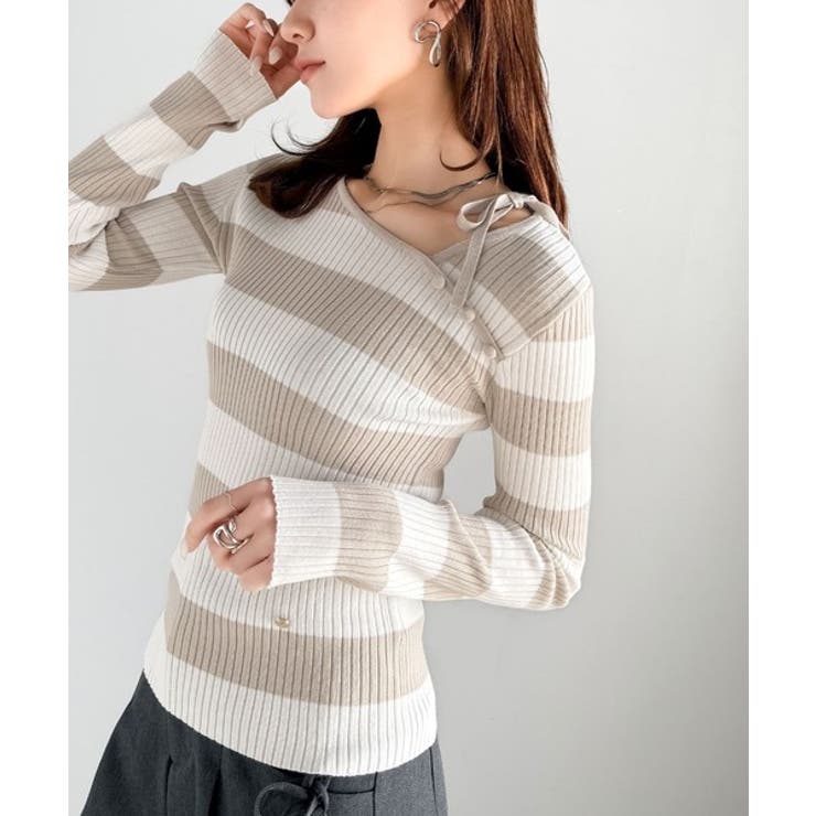 【mily bilet】春夏の新定番！くるみボタンアシンメトリーネックボーダーリ… | Classical Elf  | 詳細画像29 