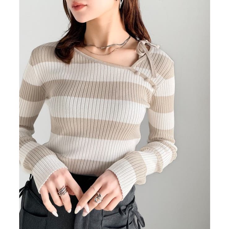 【mily bilet】春夏の新定番！くるみボタンアシンメトリーネックボーダーリ… | Classical Elf  | 詳細画像30 