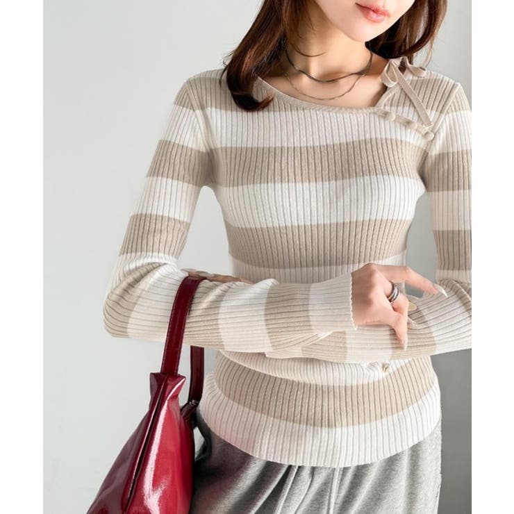 【mily bilet】春夏の新定番！くるみボタンアシンメトリーネックボーダーリ… | Classical Elf  | 詳細画像33 