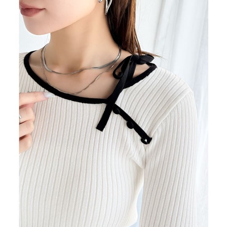 【mily bilet】春夏の新定番！くるみボタンアシンメトリーネックボーダーリ… | Classical Elf  | 詳細画像35 