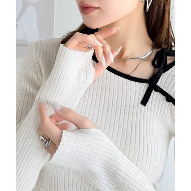 【mily bilet】春夏の新定番！くるみボタンアシンメトリーネックボーダーリ… | Classical Elf  | 詳細画像36 