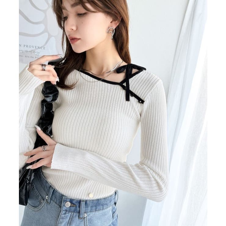 【mily bilet】春夏の新定番！くるみボタンアシンメトリーネックボーダーリ… | Classical Elf  | 詳細画像1 