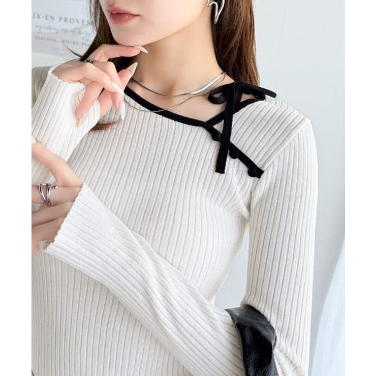 【mily bilet】春夏の新定番！くるみボタンアシンメトリーネックボーダーリ… | Classical Elf  | 詳細画像3 