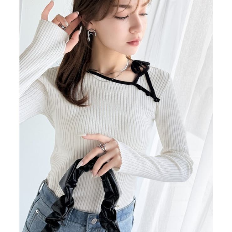 【mily bilet】春夏の新定番！くるみボタンアシンメトリーネックボーダーリ… | Classical Elf  | 詳細画像4 