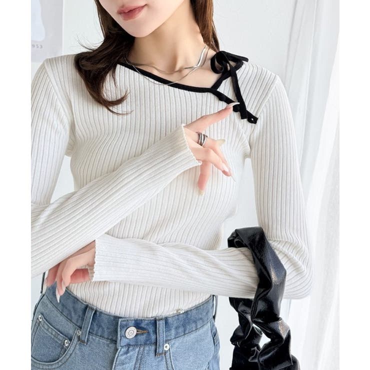 【mily bilet】春夏の新定番！くるみボタンアシンメトリーネックボーダーリ… | Classical Elf  | 詳細画像5 