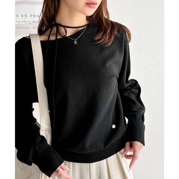 ブラック | 【mily bilet】レディライクなあざとニット。オフショル2WAYリボン紐付… | Classical Elf 