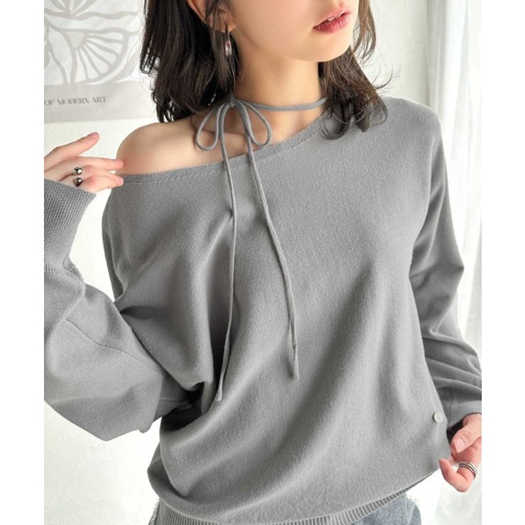 グレー | 【mily bilet】レディライクなあざとニット。オフショル2WAYリボン紐付… | Classical Elf 