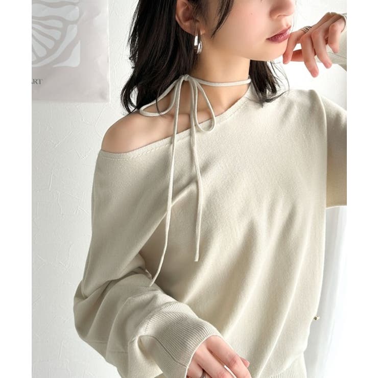 アイボリー | 【mily bilet】レディライクなあざとニット。オフショル2WAYリボン紐付… | Classical Elf 