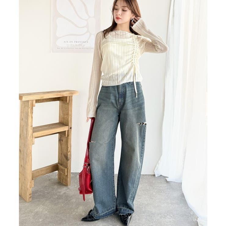 可愛さ倍増！ドロストリボンシアー長袖オフショルリブニット | Classical Elf  | 詳細画像7 