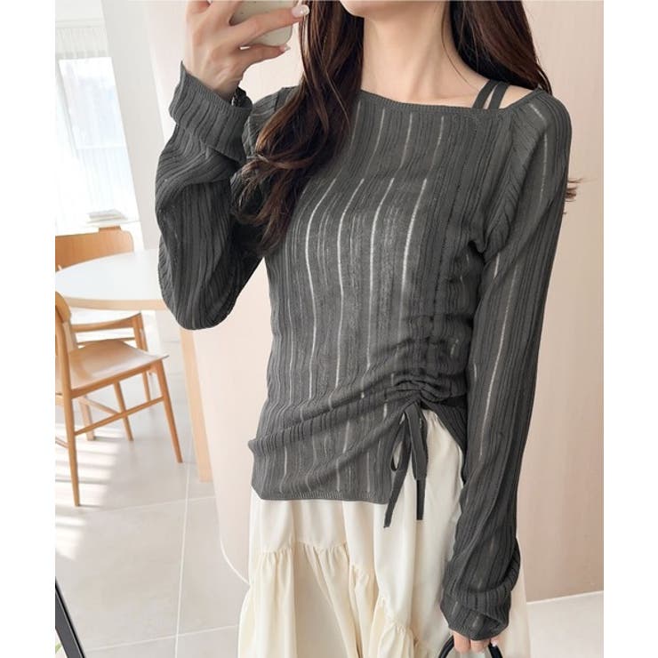 可愛さ倍増！ドロストリボンシアー長袖オフショルリブニット | Classical Elf  | 詳細画像14 