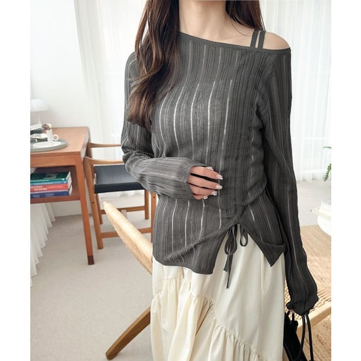 可愛さ倍増！ドロストリボンシアー長袖オフショルリブニット | Classical Elf  | 詳細画像15 