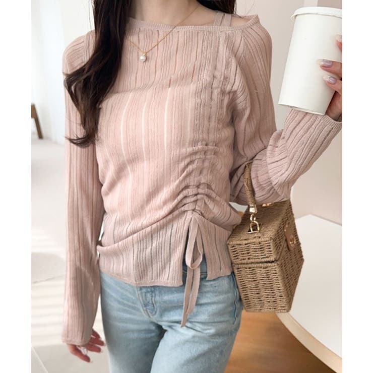 可愛さ倍増！ドロストリボンシアー長袖オフショルリブニット | Classical Elf  | 詳細画像17 