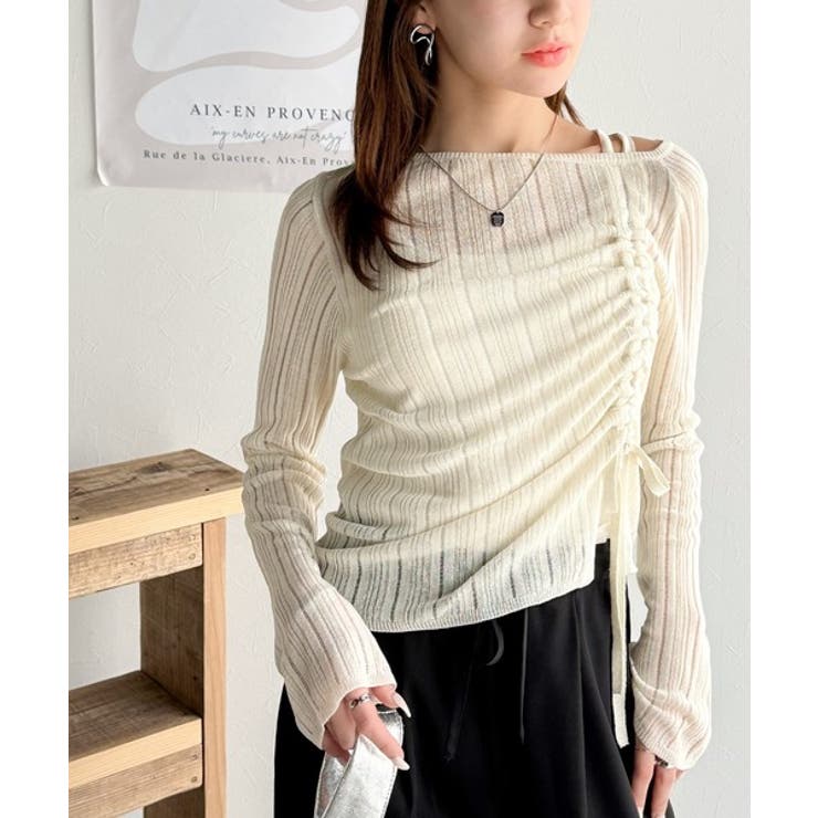 可愛さ倍増！ドロストリボンシアー長袖オフショルリブニット | Classical Elf  | 詳細画像1 