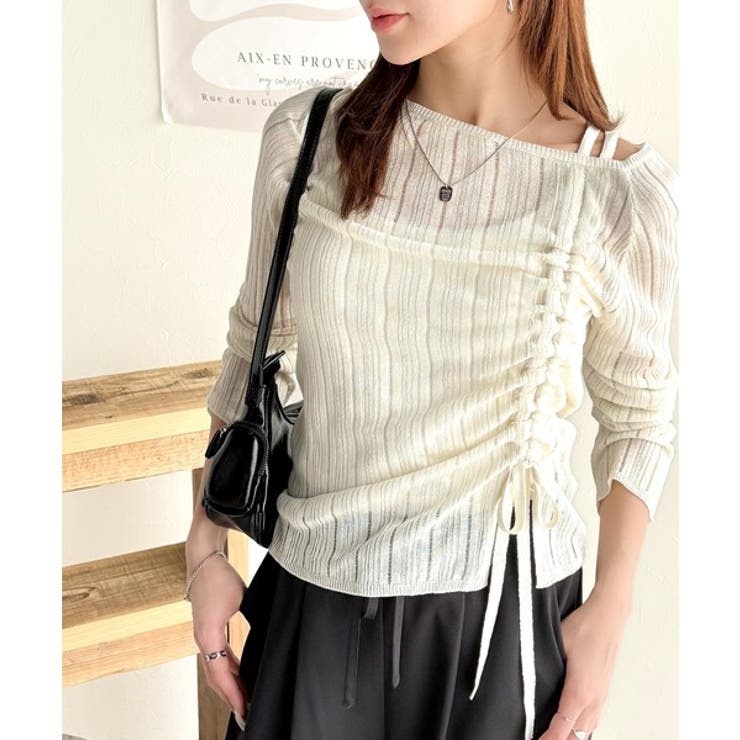 可愛さ倍増！ドロストリボンシアー長袖オフショルリブニット | Classical Elf  | 詳細画像4 