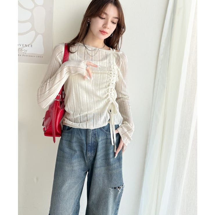 可愛さ倍増！ドロストリボンシアー長袖オフショルリブニット | Classical Elf  | 詳細画像6 