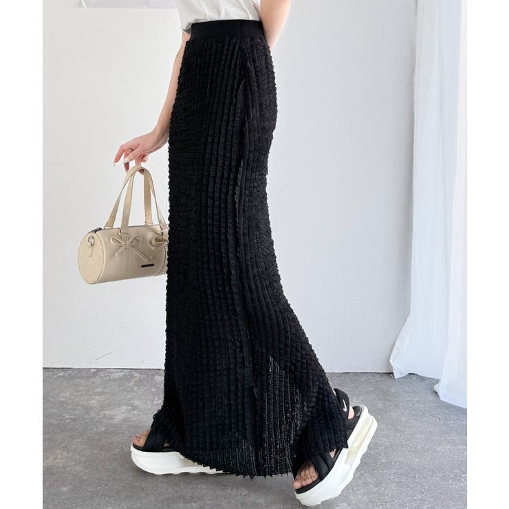 ブラック | 【mily bilet】華やかで魅力的。プチフリルIラインスカート(ロング丈） | Classical Elf 