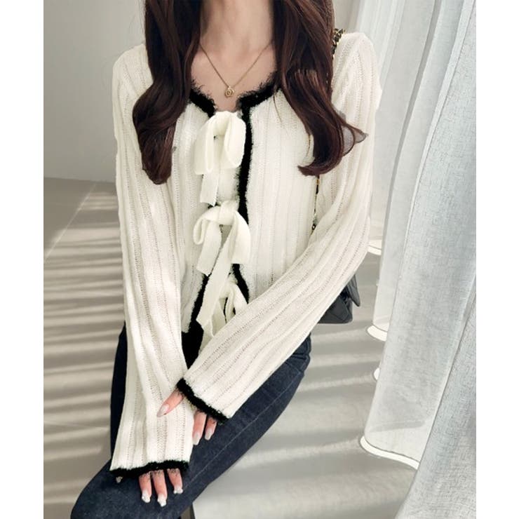 【mily bilet】ふわっとガーリー。透かし編みフェザー配色前後２WAYリボ… | Classical Elf  | 詳細画像1 