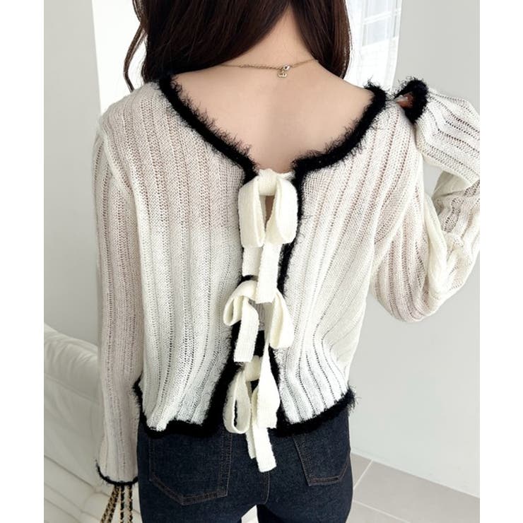 【mily bilet】ふわっとガーリー。透かし編みフェザー配色前後２WAYリボ… | Classical Elf  | 詳細画像3 