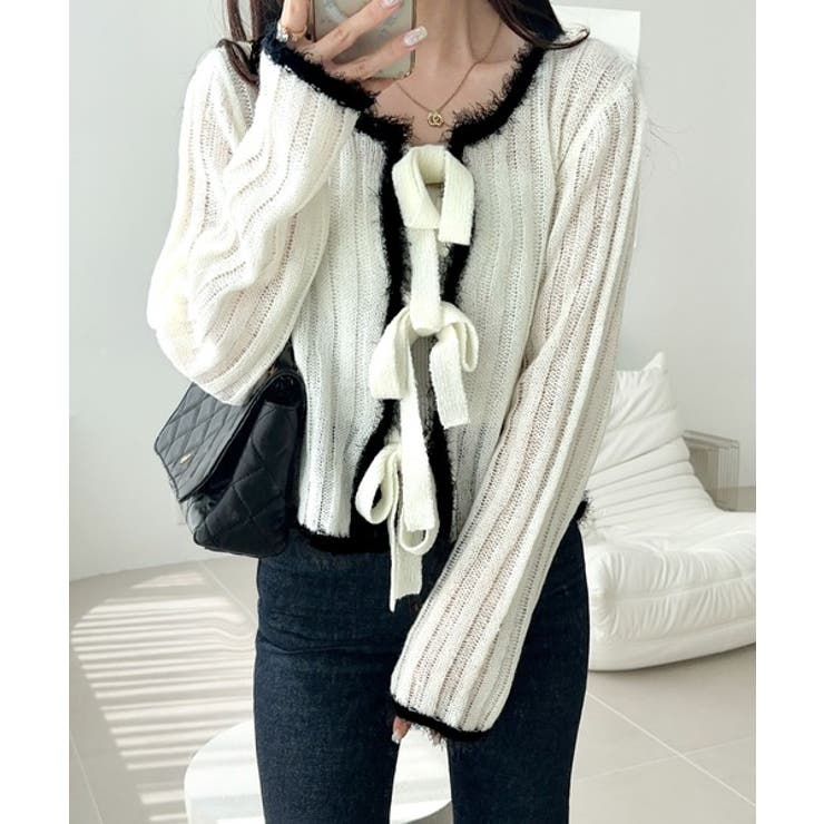 【mily bilet】ふわっとガーリー。透かし編みフェザー配色前後２WAYリボ… | Classical Elf  | 詳細画像5 