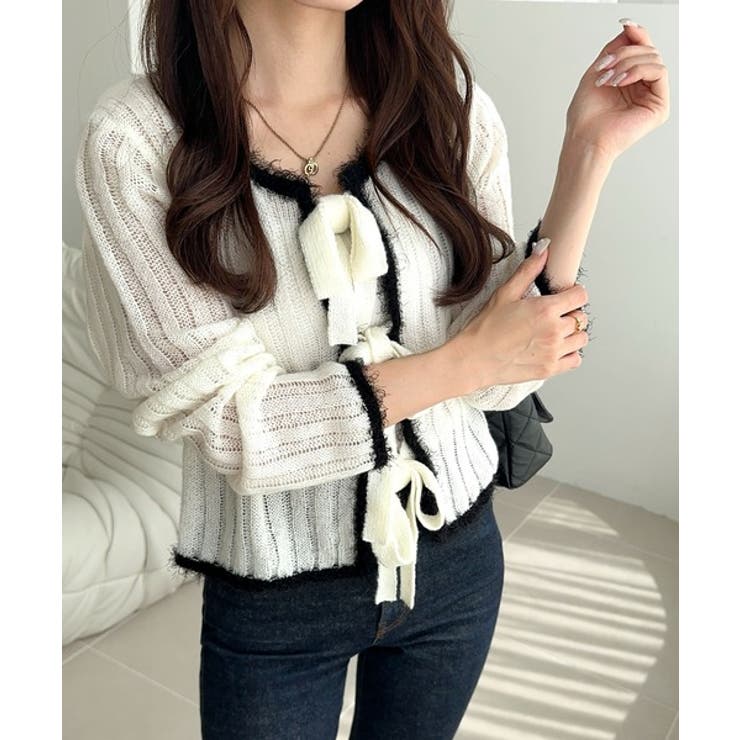 【mily bilet】ふわっとガーリー。透かし編みフェザー配色前後２WAYリボ… | Classical Elf  | 詳細画像6 