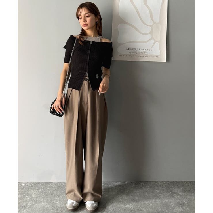 抜け感レディースタイル。ロゴ刺繍オフショル２WAYダブルジップケーブル柄サマーニ… | Classical Elf  | 詳細画像16 