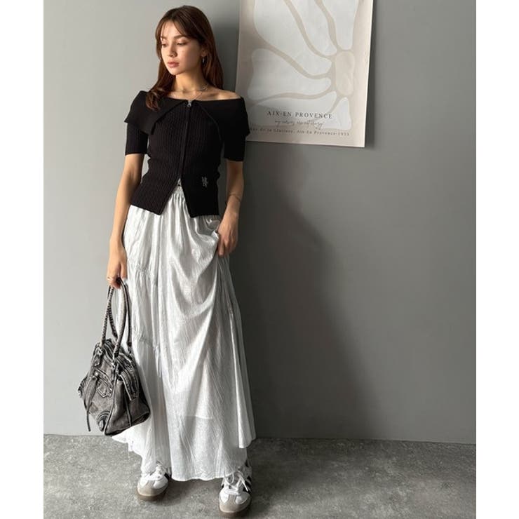 抜け感レディースタイル。ロゴ刺繍オフショル２WAYダブルジップケーブル柄サマーニ… | Classical Elf  | 詳細画像22 