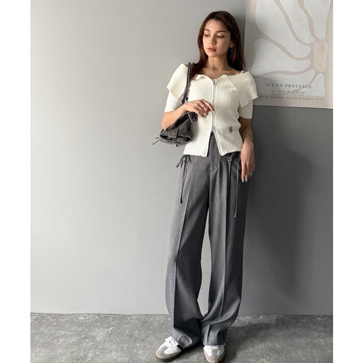 抜け感レディースタイル。ロゴ刺繍オフショル２WAYダブルジップケーブル柄サマーニ… | Classical Elf  | 詳細画像3 