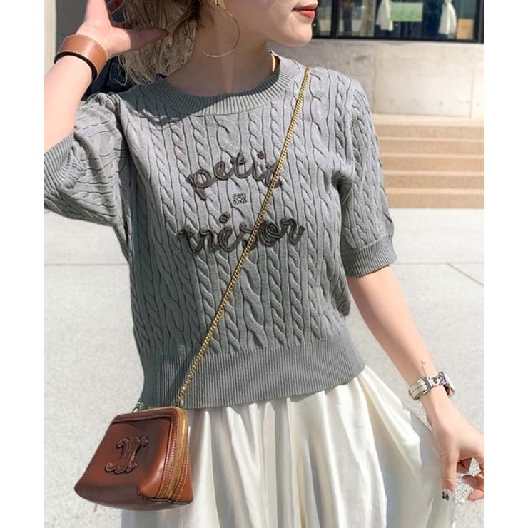 mily bilet】上品フェミニン。コード刺繍ケーブル柄サマーニット[品番