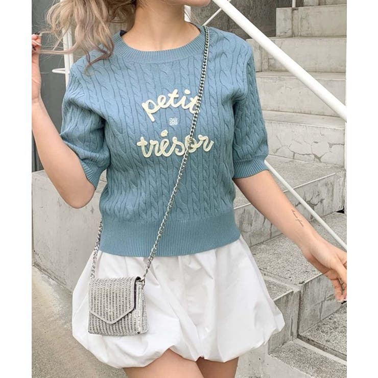 mily bilet】上品フェミニン。コード刺繍ケーブル柄サマーニット[品番
