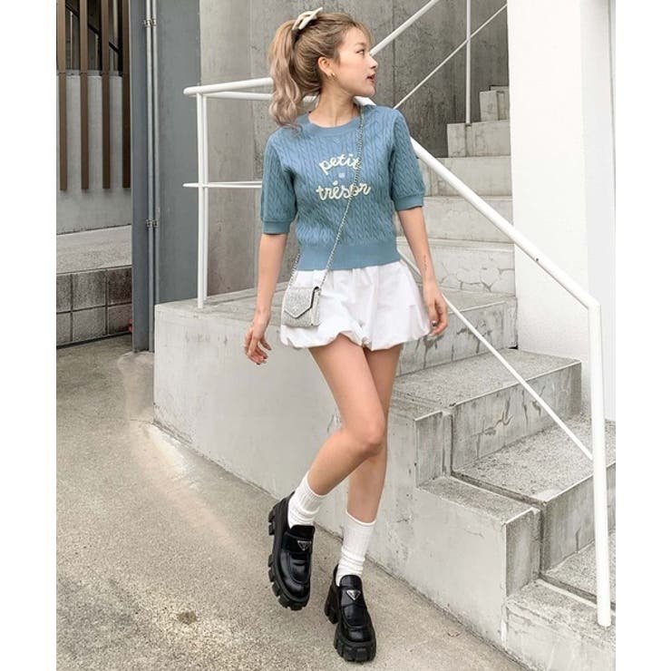 mily bilet】上品フェミニン。コード刺繍ケーブル柄サマーニット[品番