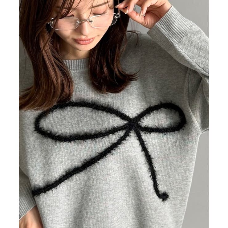 グレー | 【mily bilet】ゆるっと可愛げ、ふわっと存在感。リボンフェザーコード刺繍… | Classical Elf 