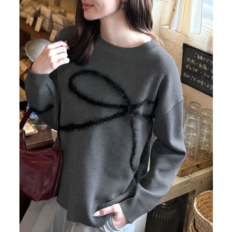 チャコールグレー | 【mily bilet】ゆるっと可愛げ、ふわっと存在感。リボンフェザーコード刺繍… | Classical Elf 