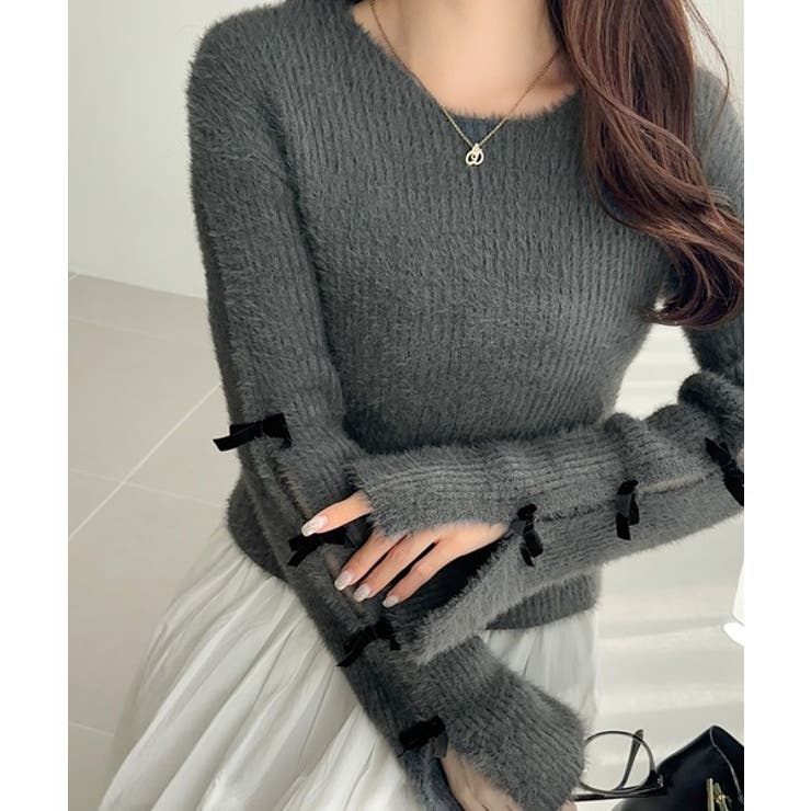 【mily bilet】袖リボン使いフェザーシャギーリブニット | Classical Elf  | 詳細画像7 