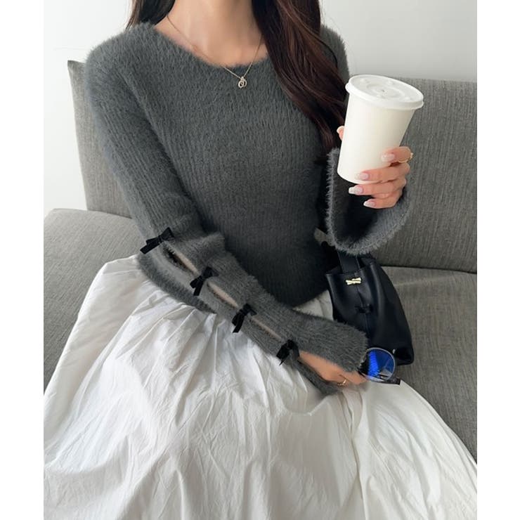 【mily bilet】袖リボン使いフェザーシャギーリブニット | Classical Elf  | 詳細画像8 