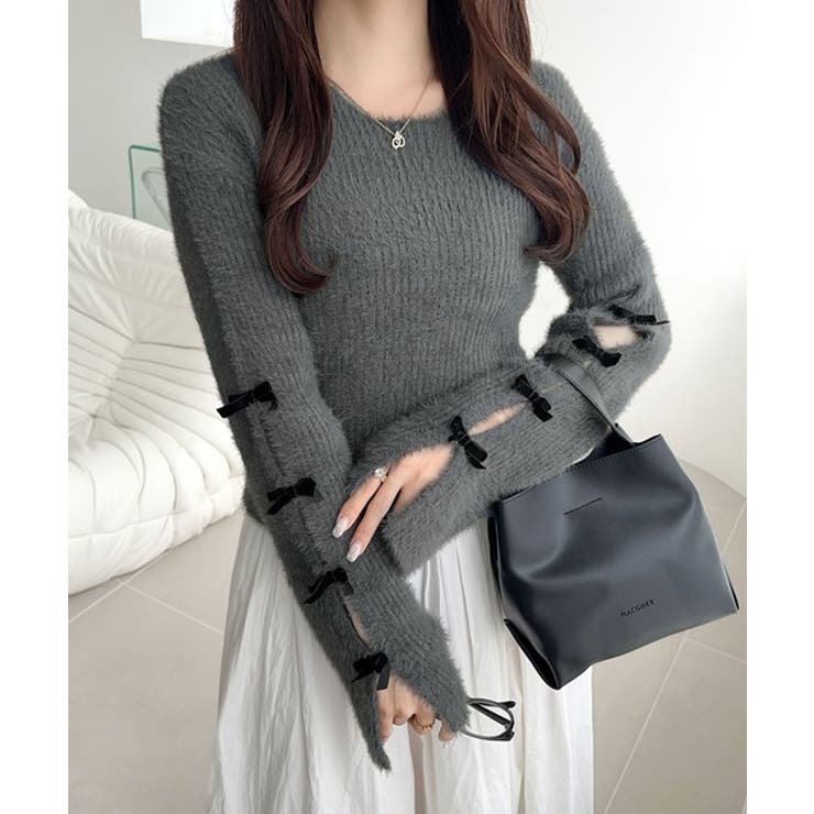 【mily bilet】袖リボン使いフェザーシャギーリブニット | Classical Elf  | 詳細画像9 