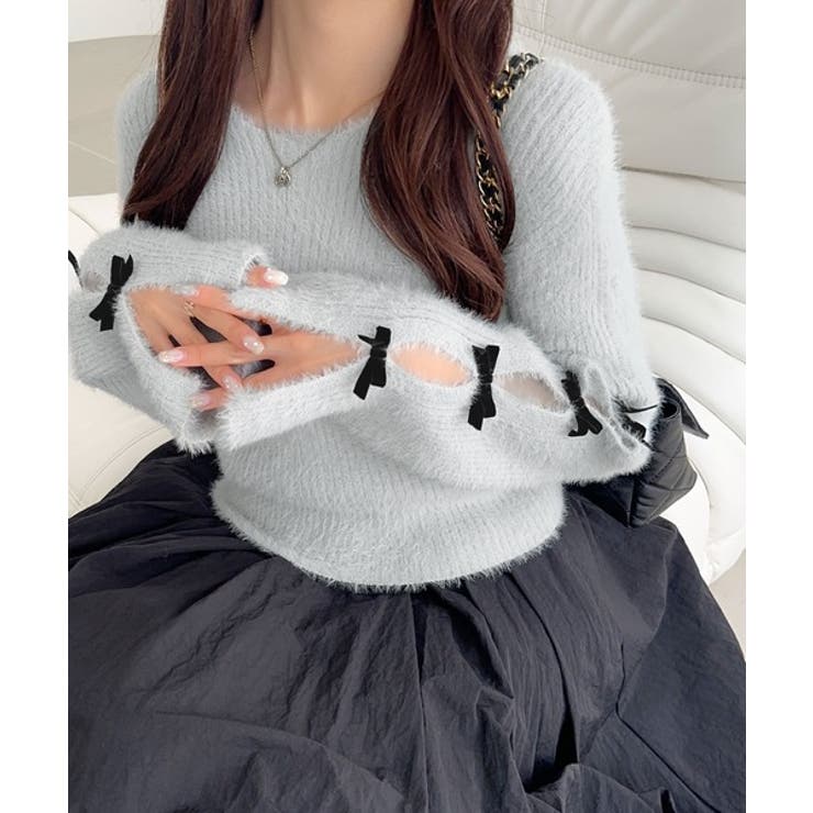 【mily bilet】袖リボン使いフェザーシャギーリブニット | Classical Elf  | 詳細画像12 