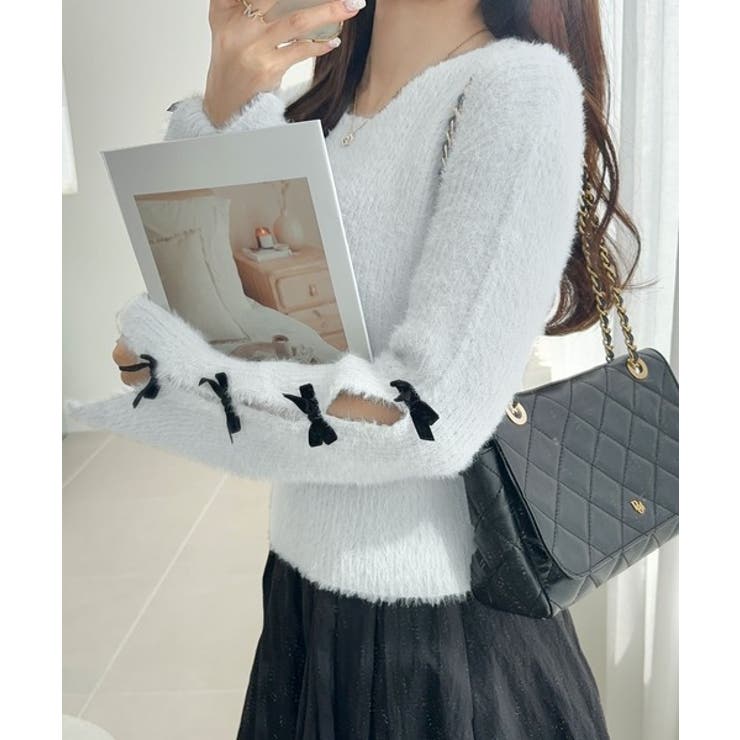 【mily bilet】袖リボン使いフェザーシャギーリブニット | Classical Elf  | 詳細画像13 