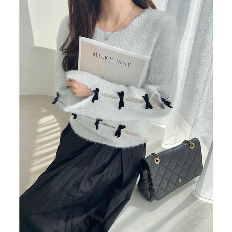 【mily bilet】袖リボン使いフェザーシャギーリブニット | Classical Elf  | 詳細画像15 