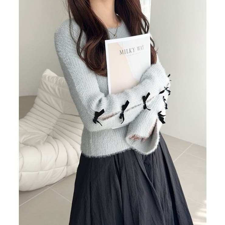 【mily bilet】袖リボン使いフェザーシャギーリブニット | Classical Elf  | 詳細画像17 