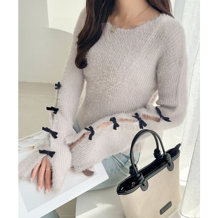 【mily bilet】袖リボン使いフェザーシャギーリブニット | Classical Elf  | 詳細画像20 