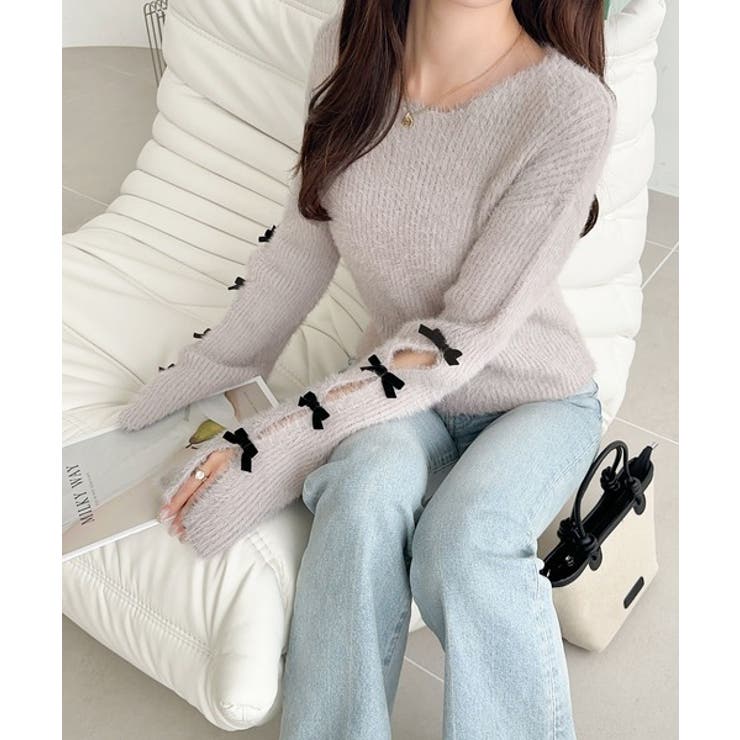 【mily bilet】袖リボン使いフェザーシャギーリブニット | Classical Elf  | 詳細画像22 