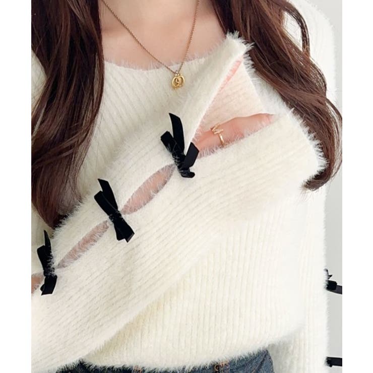 【mily bilet】袖リボン使いフェザーシャギーリブニット | Classical Elf  | 詳細画像24 