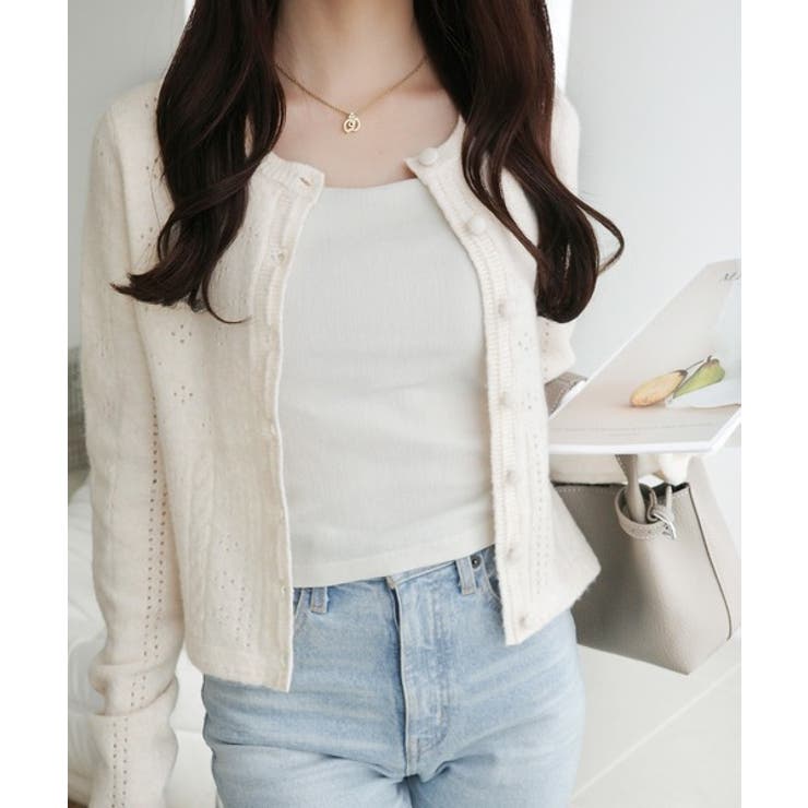 【mily bilet】アイレット柄くるみボタンニットカーディガン | Classical Elf  | 詳細画像1 