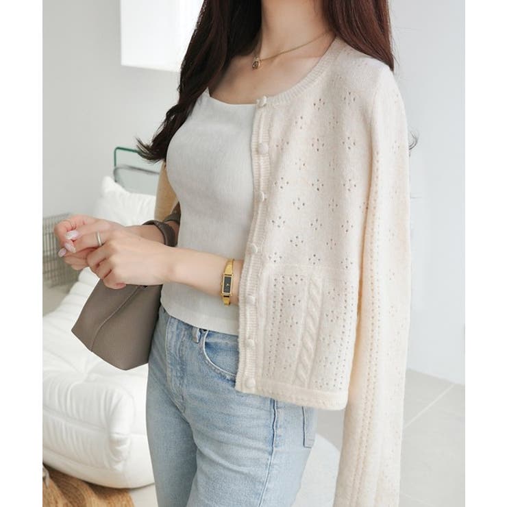 【mily bilet】アイレット柄くるみボタンニットカーディガン | Classical Elf  | 詳細画像2 