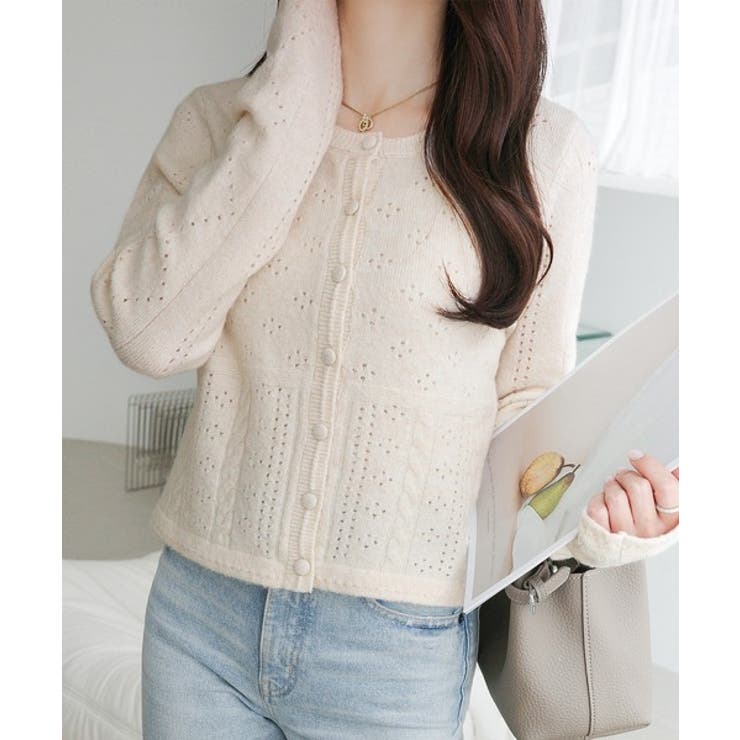 【mily bilet】アイレット柄くるみボタンニットカーディガン | Classical Elf  | 詳細画像3 